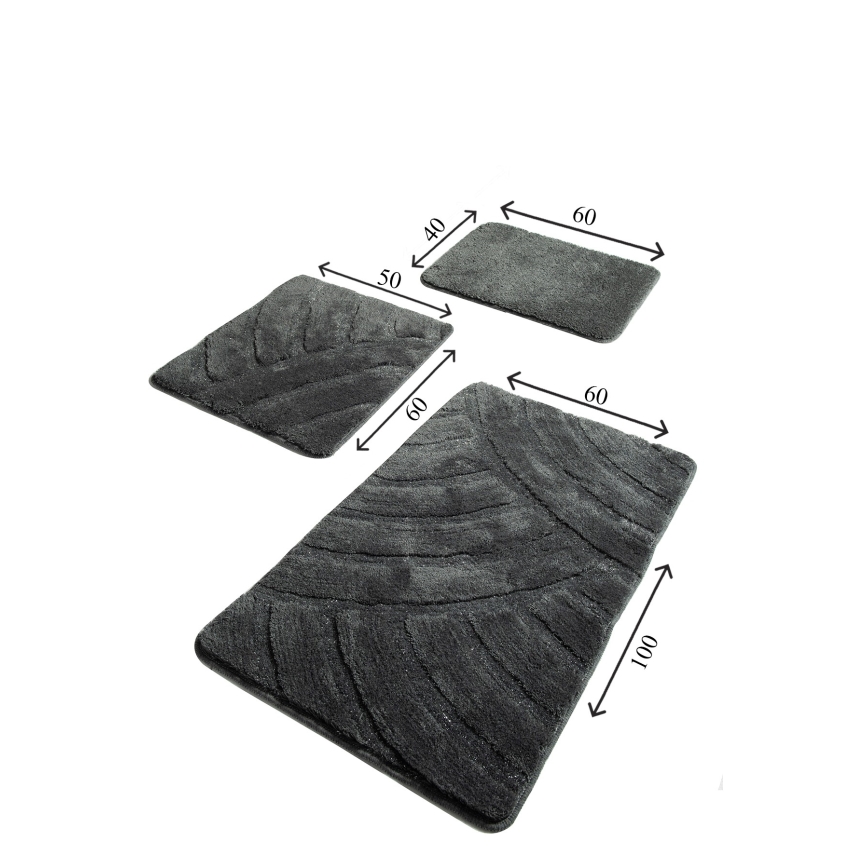 KOMPLEKTAS 3x Vonios kilimėlis ALYA 60/60/100 cm antracitas
