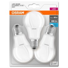 KOMPLEKTAS 3xLED Elektros lemputė E27/8,5W/230V - Osram