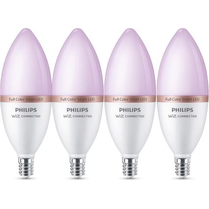 Komplektas 4x LED RGB dimeriuojamos lemputės Philips SMART C37 E14/5W/230V 2200-6500K