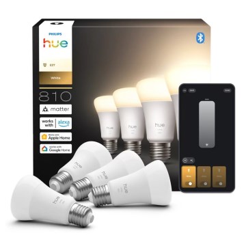Komplektas: 4 reguliuojamos Philips Hue WHITE LED lemputės, E27, 7W, 230V, 2700K