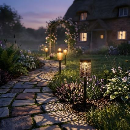 Komplektas 4 vnt. DECOR LED saulės lempų, 1,2 V, 150 mAh, 3000 K, 39 cm, IP44, juoda