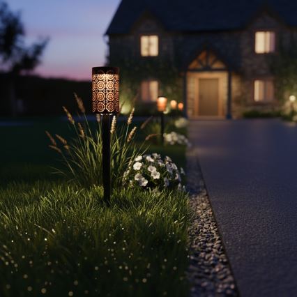 Komplektas 4 vnt. DECOR LED saulės lempų, 1,2 V, 150 mAh, 3000 K, 39 cm, IP44, juoda