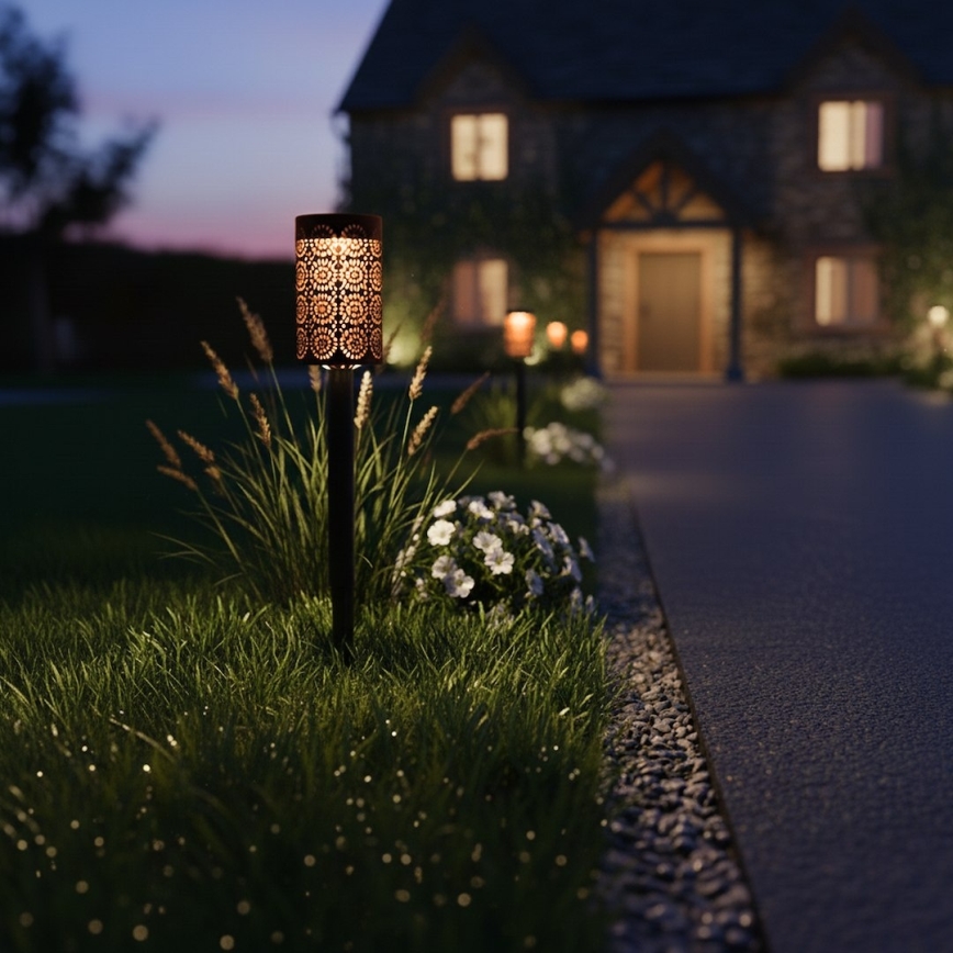 Komplektas 4 vnt. DECOR LED saulės lempų, 1,2 V, 150 mAh, 3000 K, 39 cm, IP44, juoda