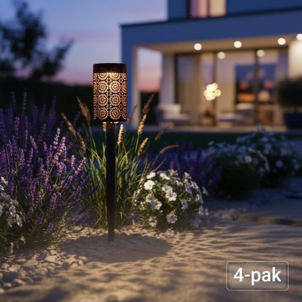 Komplektas 4 vnt. DECOR LED saulės lempų, 1,2 V, 150 mAh, 3000 K, 39 cm, IP44, juoda