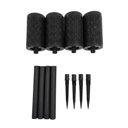 Komplektas 4 vnt. DECOR LED saulės lempų, 1,2 V, 150 mAh, 3000 K, 39 cm, IP44, juoda
