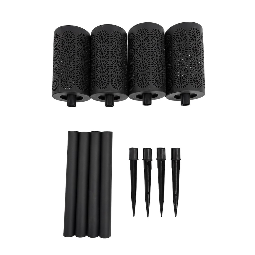 Komplektas 4 vnt. DECOR LED saulės lempų, 1,2 V, 150 mAh, 3000 K, 39 cm, IP44, juoda