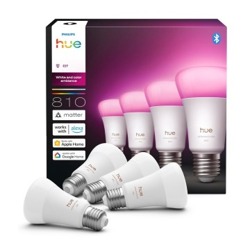 Komplektas 4 vnt. dimeriuojamų LED lempučių Philips Hue WHITE AND COLOR AMBIANCE E27/6W/230V 1000-20000K
