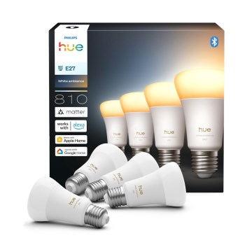 Komplektas 4 vnt. LED dimeriuojamų lemputių Philips Hue White Ambiance E27, 6 W, 230 V, 1000–20000 K