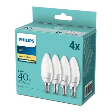 KOMPLEKTAS 4x LED Elektros lemputė Philips E14/5,5W/230V 2700K