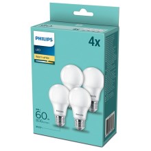 KOMPLEKTAS 4x LED Elektros lemputė Philips E27/8W/230V 2700K