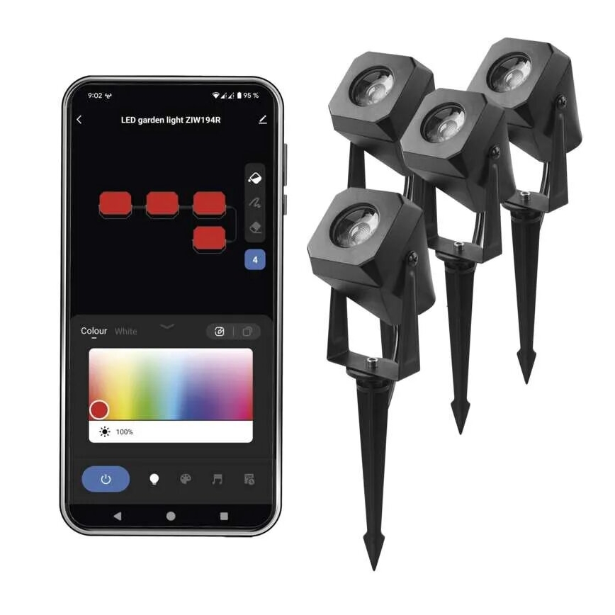 KOMPLEKTAS 4x LED RGBIC Pritemdoma lauko lempa LED/7W/230V 3000-6500K IP65 Wi-Fi Tuya