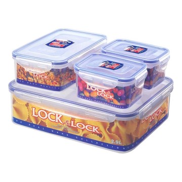 KOMPLEKTAS 4x Maisto dėžutė LOCK 0,47/1/3,9 l mėlyna/permatoma