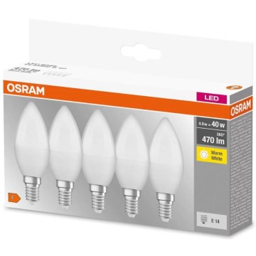 KOMPLEKTAS 5x LED elektros lemputė BASE B40 E14/4,9W/230V 2700K - Osram