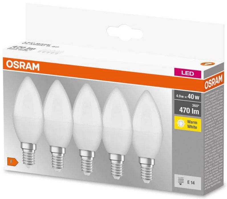 KOMPLEKTAS 5x LED elektros lemputė BASE B40 E14/4,9W/230V 2700K - Osram