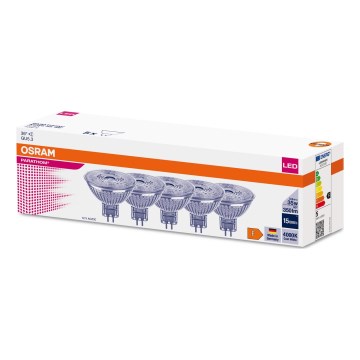 KOMPLEKTAS 5x LED elektros lemputė MR16 GU5,3/3,8W/12V 4000K 36° - Osram