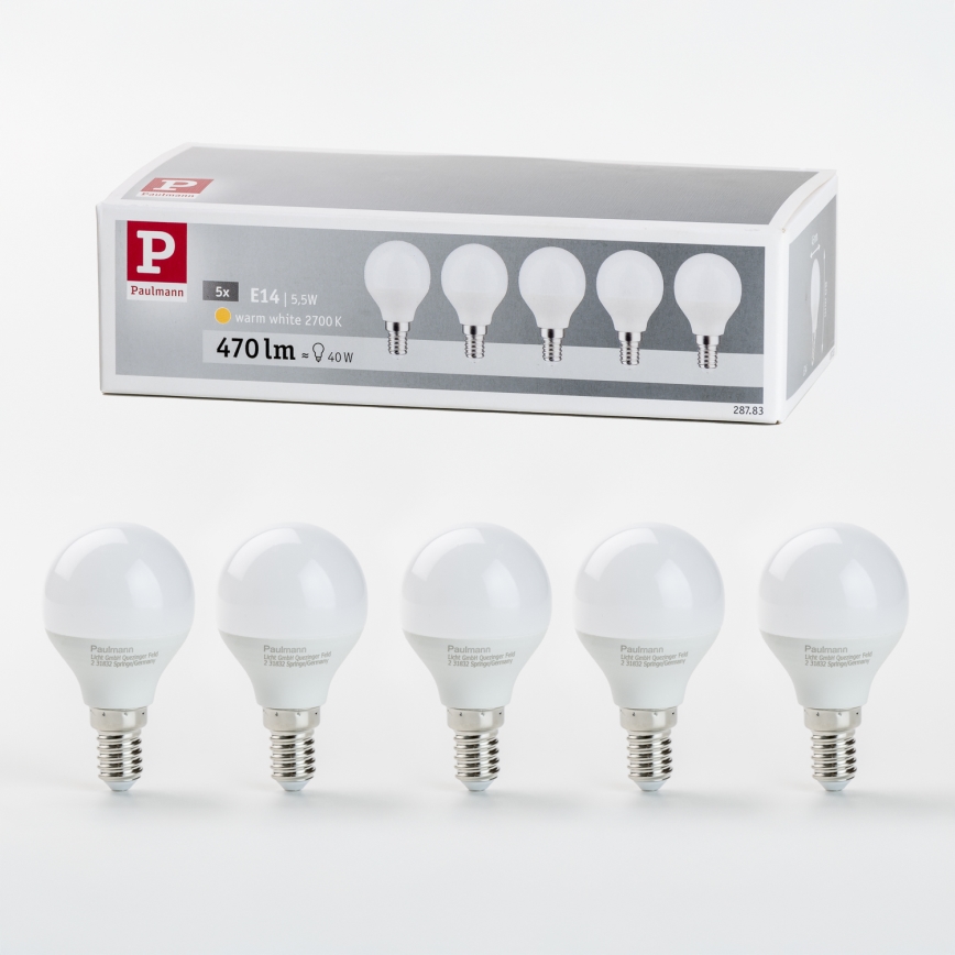 KOMPLEKTAS 5x LED elektros lemputė P45 E14/5,5W/230V 2700K - Paulmann 28783