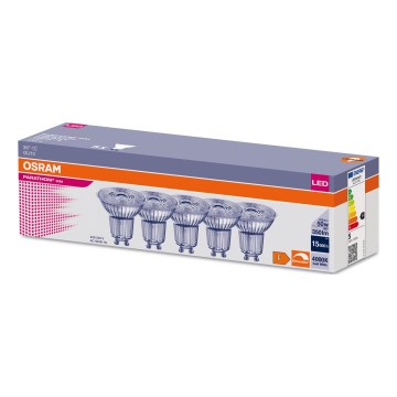 KOMPLEKTAS 5x LED pritemdoma elektros lemputė PAR16 GU10/4,5W/230V 4000K 36° - Osram