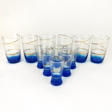 KOMPLEKTAS 6x didesnė stiklinė ir 6x mažesnis stikliukas šotams mėlyna