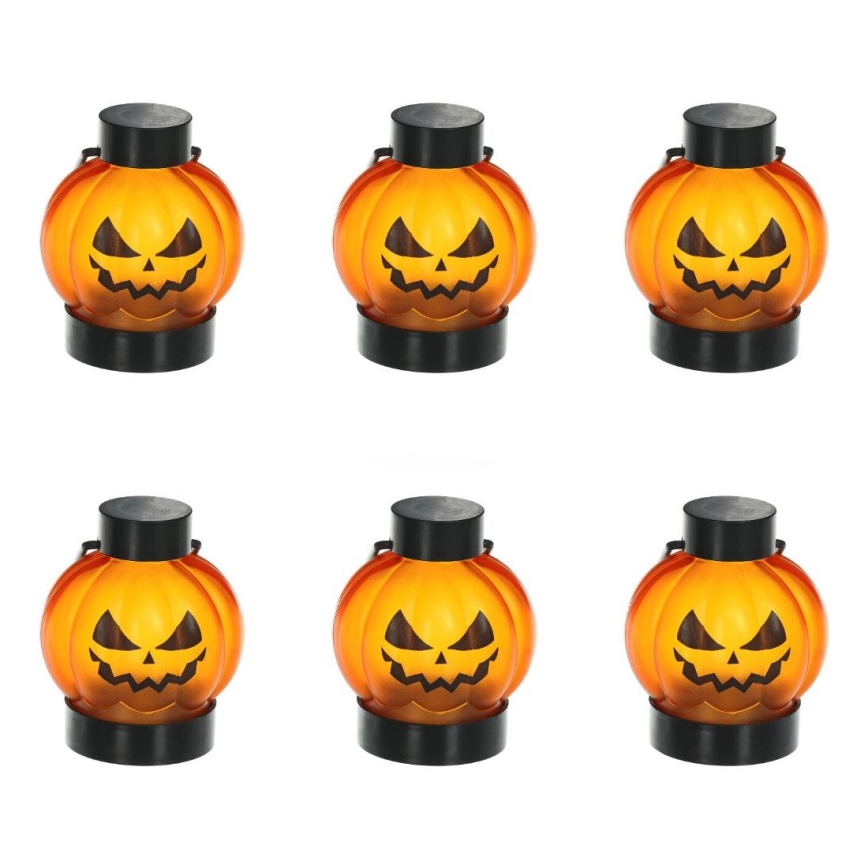 KOMPLEKTAS 6x LED Dekoracija HALLOWEEN LED/1xCR2032/šiltai balti moliūgai