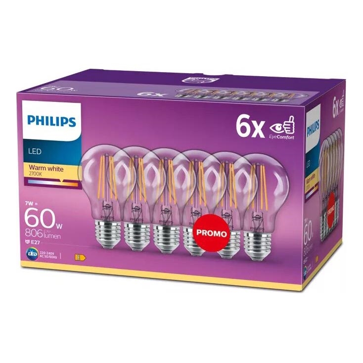 KOMPLEKTAS 6x LED elektros lemputė VINTAGE Philips E27/7W/230V 2700K