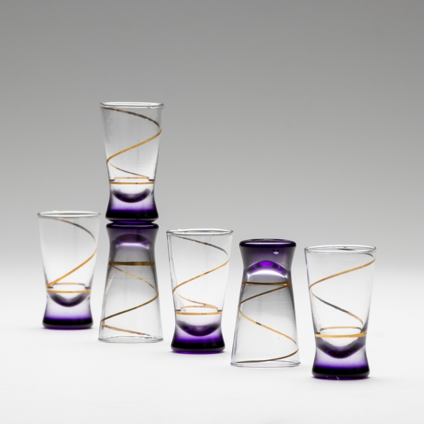 KOMPLEKTAS 6x stikliukas šotams 25 mm permatoma violetinė