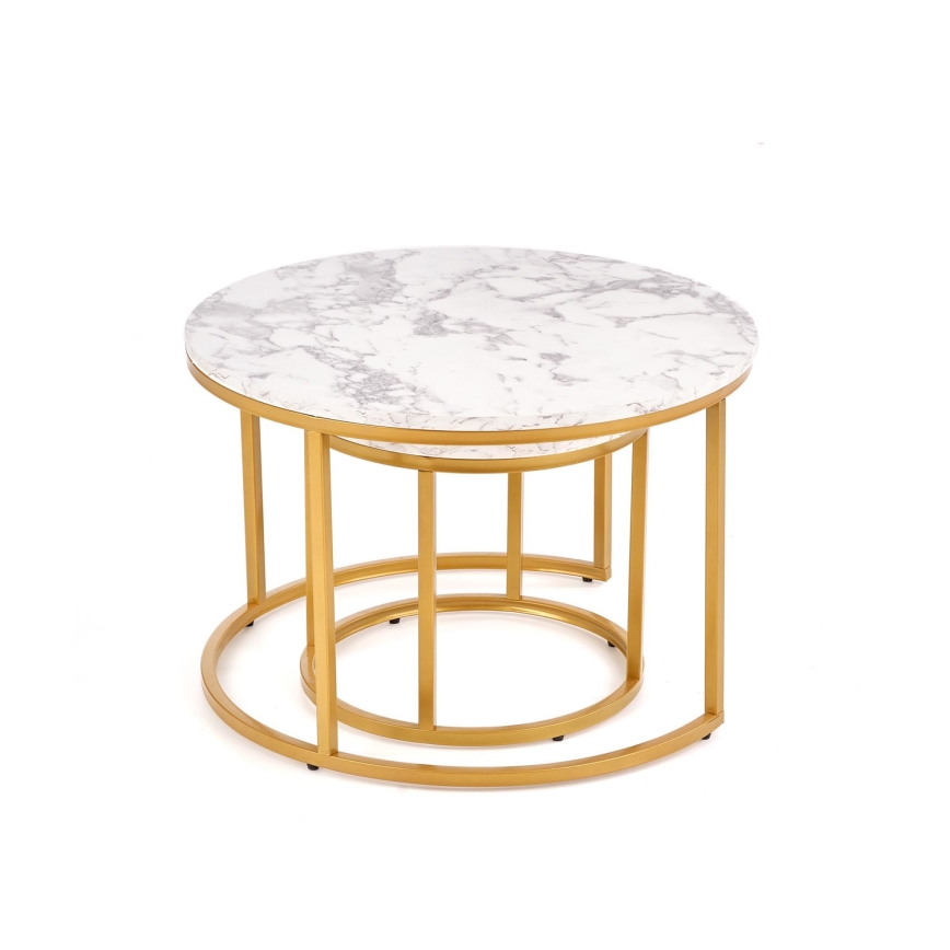 Komplektas iš 2 PACILA kavos staliukų — marmuro dekoras ir prabangi auksinė apdaila