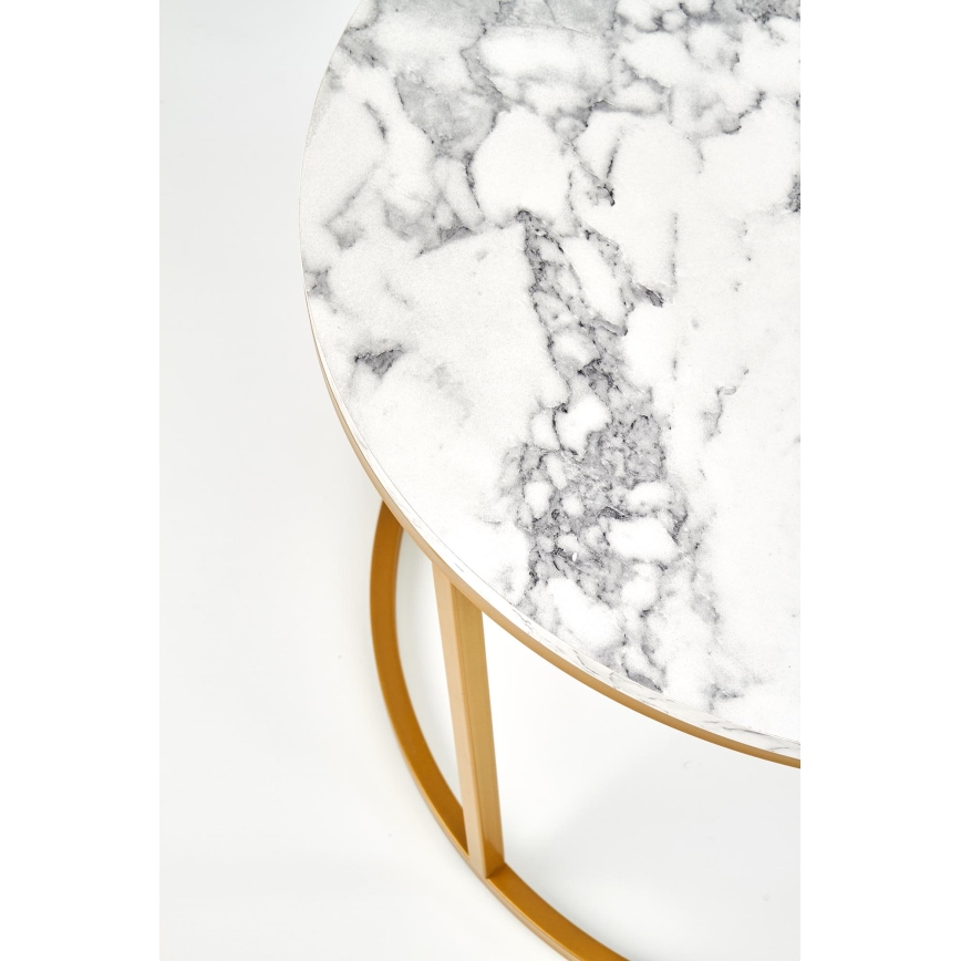 Komplektas iš 2 PACILA kavos staliukų — marmuro dekoras ir prabangi auksinė apdaila