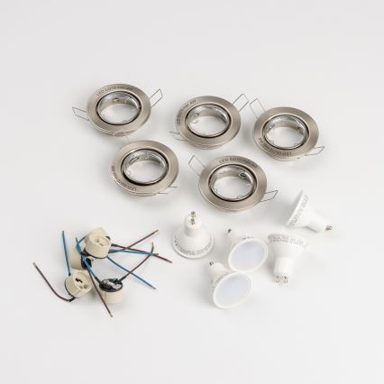 Komplektas iš 5 vonios įleidžiamųjų šviestuvų, 1xGU10/4W/230V, IP23, matinė chromo apdaila