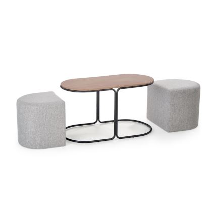 KOMPLEKTAS Konferencinis staliukas NILDO 90x45 cm + 2x taburetės rudos/pilkos