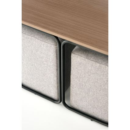 KOMPLEKTAS Konferencinis staliukas NILDO 90x45 cm + 2x taburetės rudos/pilkos