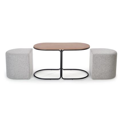 KOMPLEKTAS Konferencinis staliukas NILDO 90x45 cm + 2x taburetės rudos/pilkos