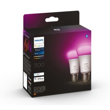 KOMPLEKTAS - LED RGBW Reguliuojama juostelė Philips Hue WHITE AND COLOR AMBIANCE 2m LED/20W/230V + 2x LED pritemdoma elektros lemputė Philips A60 E27/9W/230V 2000-6500K