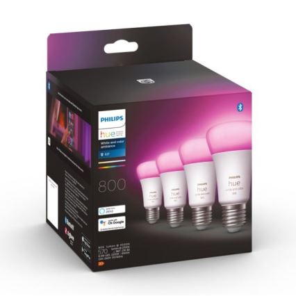 KOMPLEKTAS - LED RGBW Reguliuojama juostelė Philips Hue WHITE AND COLOR AMBIANCE 2m LED/20W/230V + 4x Pritemdoma elektros lemputė Philips A60 E27/6,5W/230V 2000-6500K