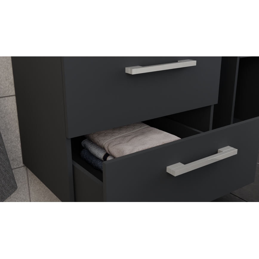 Vonios spintelė su praustuvu KATE + veidrodinė spintelė + sieninė spintelė antracito spalva