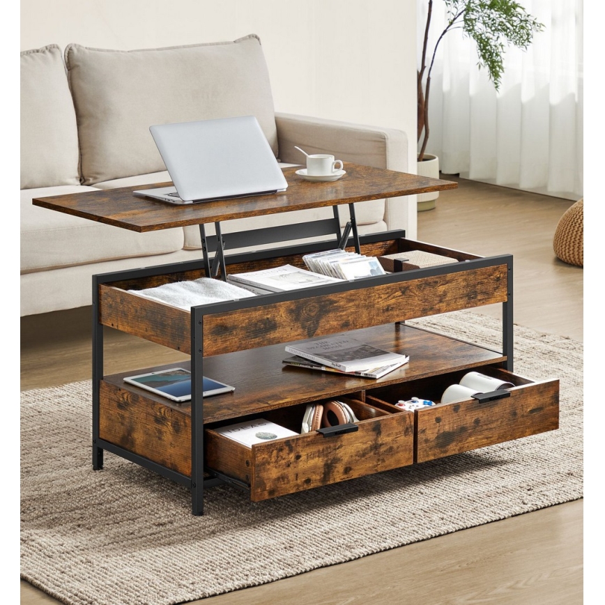 Konferencinis staliukas su pakeliamu stalviršiu NYRO rudas/juodas