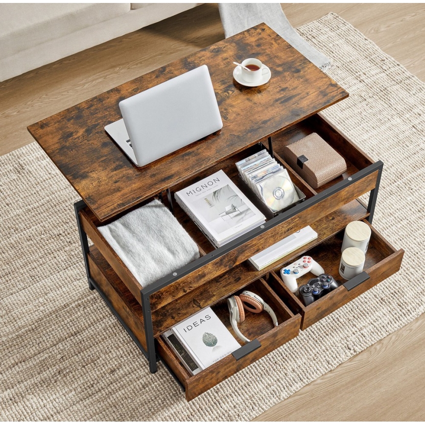 Konferencinis staliukas su pakeliamu stalviršiu NYRO rudas/juodas