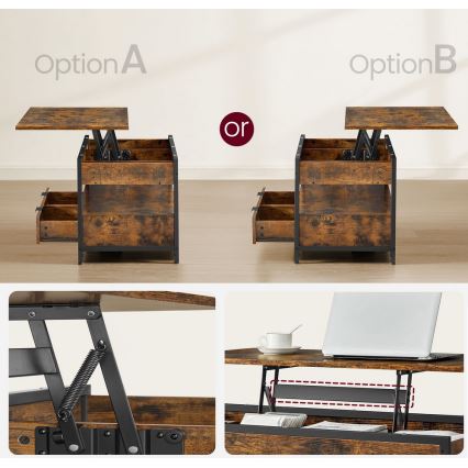Konferencinis staliukas su pakeliamu stalviršiu NYRO rudas/juodas