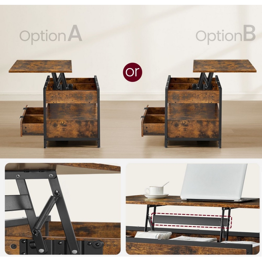 Konferencinis staliukas su pakeliamu stalviršiu NYRO rudas/juodas