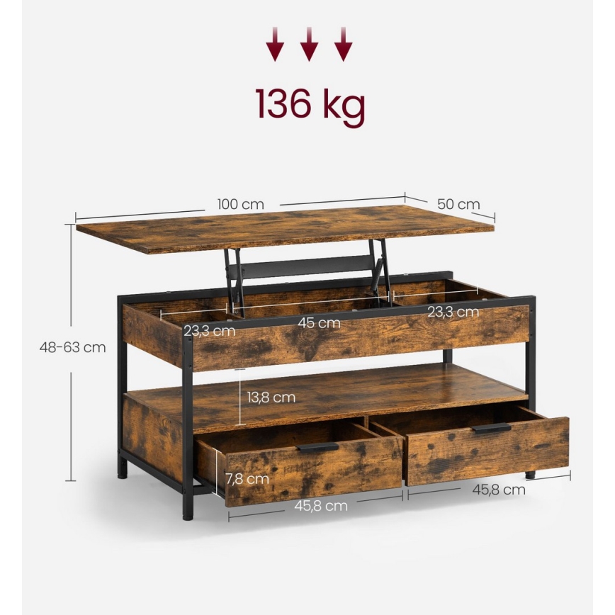 Konferencinis staliukas su pakeliamu stalviršiu NYRO rudas/juodas