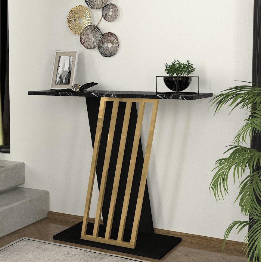 Konsolinis stalas GRAVITY 76,8x90 cm juoda/auksas