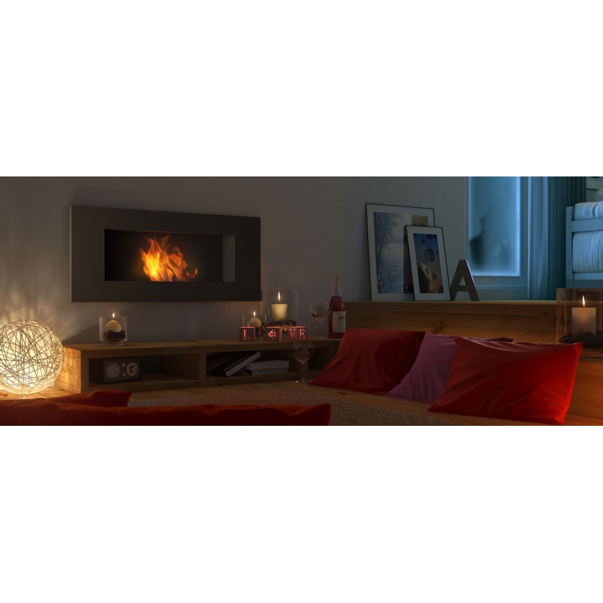 Kratki - Įmontuotas BIO židinys 40x90 cm 2kW juoda