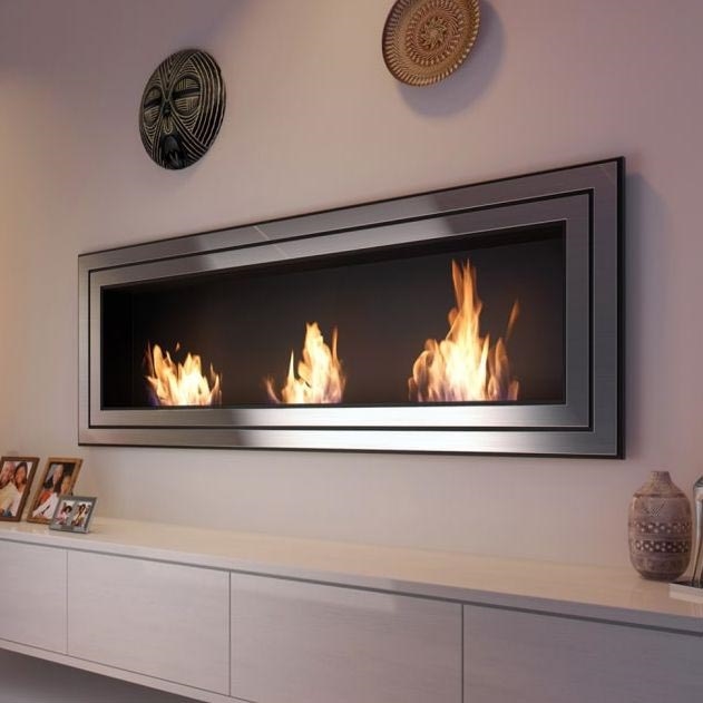 Kratki - Įmontuotas BIO židinys 65x180 cm 3x2,5kW blizgus chromas