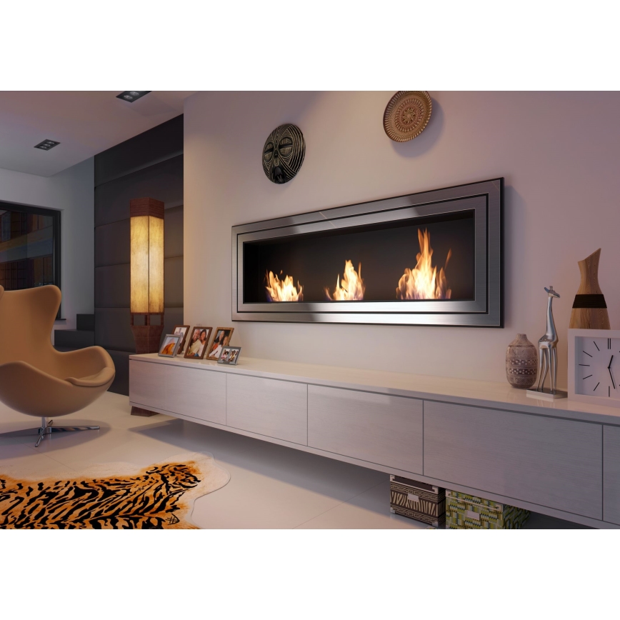 Kratki - Įmontuotas BIO židinys 65x180 cm 3x2,5kW blizgus chromas