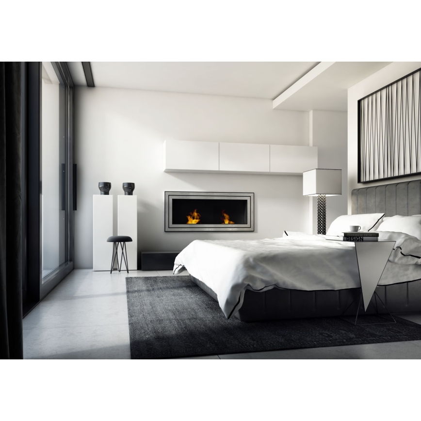 Kratki - Įmontuotas BIO židinys 65x180 cm 3x2,5kW blizgus chromas