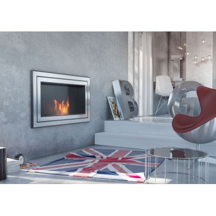 Kratki - Įmontuotas BIO židinys 65x180 cm 3x2,5kW blizgus chromas