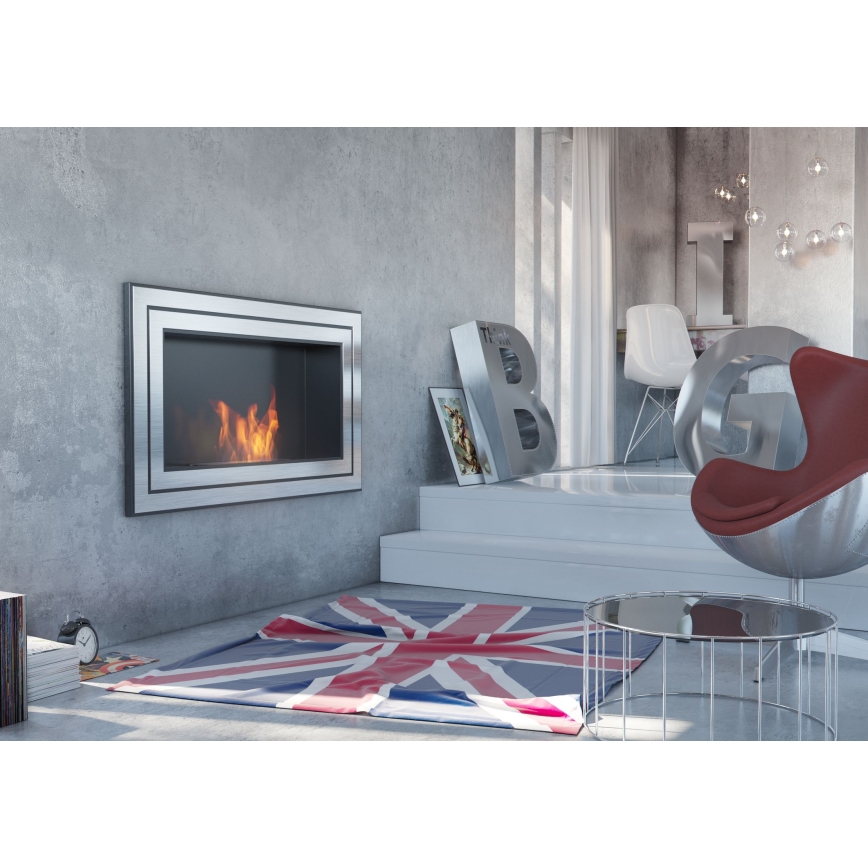 Kratki - Įmontuotas BIO židinys 65x180 cm 3x2,5kW blizgus chromas