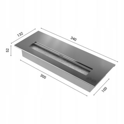 Kratki - Įmontuotas BIO židinys 65x180 cm 3x2,5kW chromas