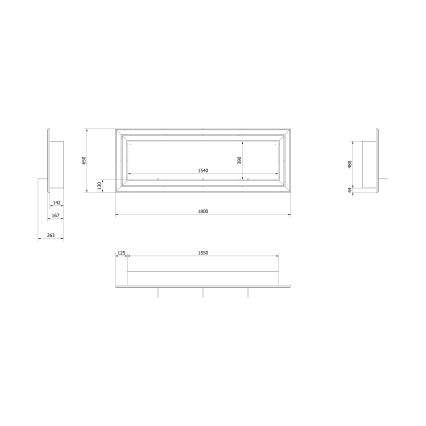 Kratki - Įmontuotas BIO židinys 65x180 cm 3x2,5kW blizgus chromas