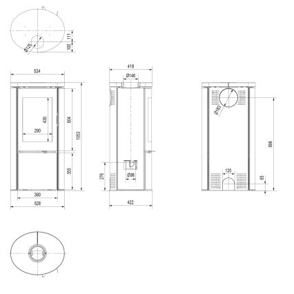 Kratki - Plieninis židinys 8kW 150mm