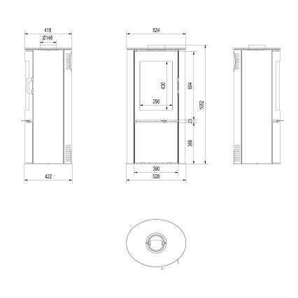 Kratki - Plieninis židinys 8kW 150mm